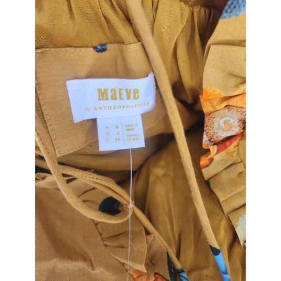 NWT Anthropologie Maeve High-Low Pleated-Trim Floral Dress Size 2 Maize #MD420 - Picture 9 of 14